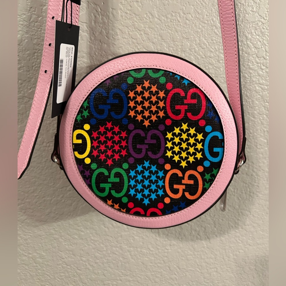 GUCCI PINK ROUND PSYCHEDELIA LEATHER CROSSBODY